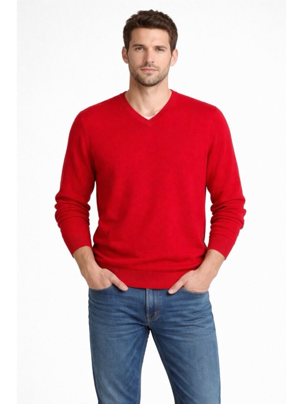Club Room Sweater Mens XL 100% Cashmere Red V Neck Luxury Comfort